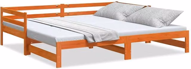 Berkfield Home Solid Wood Daybed with Trundle in Wax Brown, W/D/H: 90 x 200 cm – 1