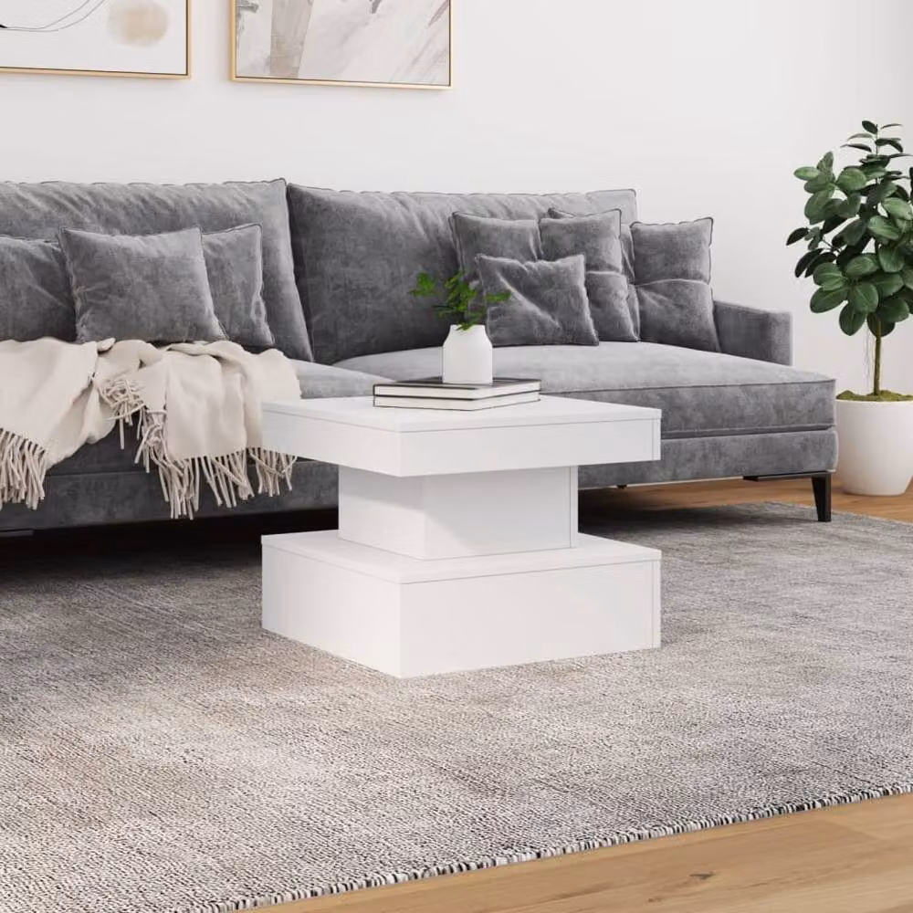 Berkfield Home Modern Square Coffee Table with LED Lights in White, W/D/H: 50 x 50 x 40 cm – 3
