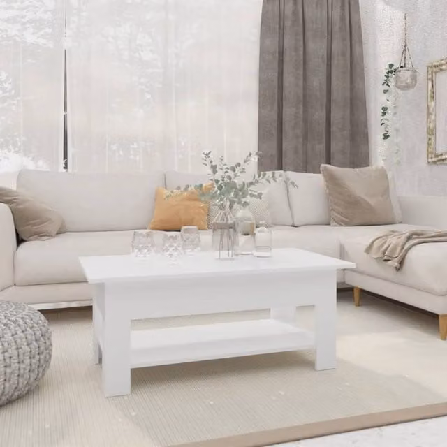 Berkfield Home Modern White Rectangular Coffee Table, W/D/H: 102 x 55 x 42 cm – 1