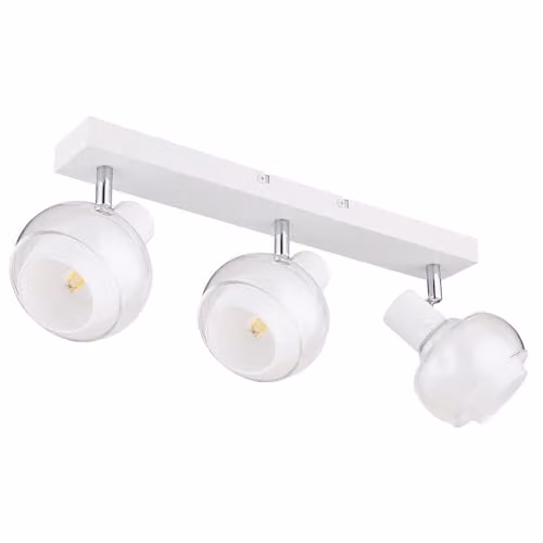 Globo Lighting Modern White and Chrome Ceiling Spotlight Bar with Transparent Glass Shades, 3x E14 Bulbs – 1