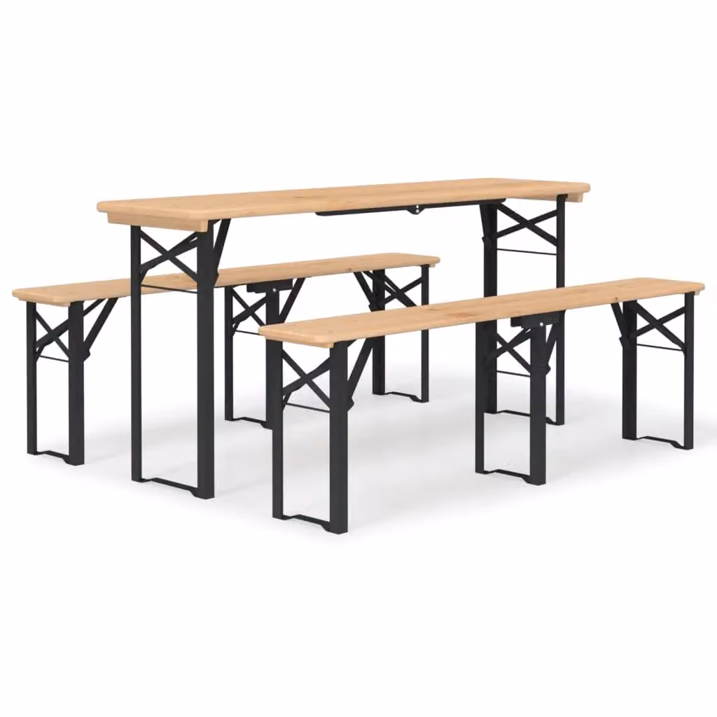 Berkfield Home 3 Piece Folding Beer Table Set in Brown Solid Wood and Metal – 2