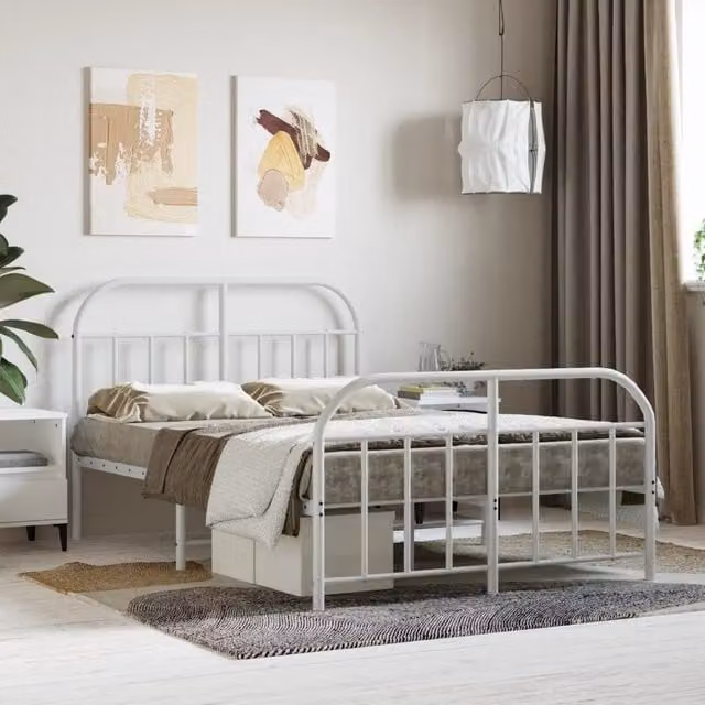 Berkfield Home Metal Bed Frame with Headboard and Footboard in White, W/D/H: 120 x 190 cm