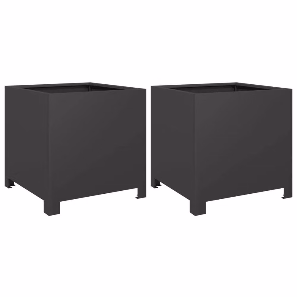 Berkfield Home Garden Steel Planter Tubs, 2 Pack, Black, W/D/H: 40 x 40 x 40 cm – 2