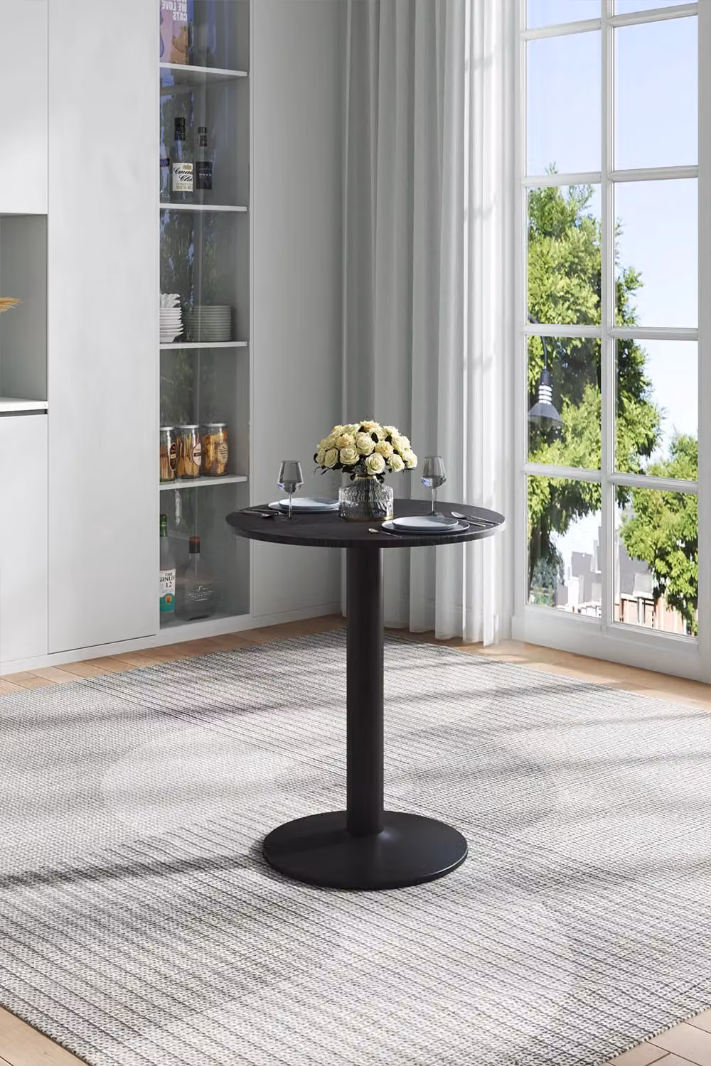 Living and Home Black Round Coffee Table with Metal Base, W/D/H: 74.0 x 59.0 x 40.0 cm – 3