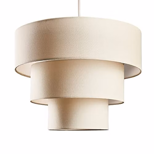 MiniSun 3 Tier Beige Faux Silk Ceiling Light Shade, Shade Width: 38 cm