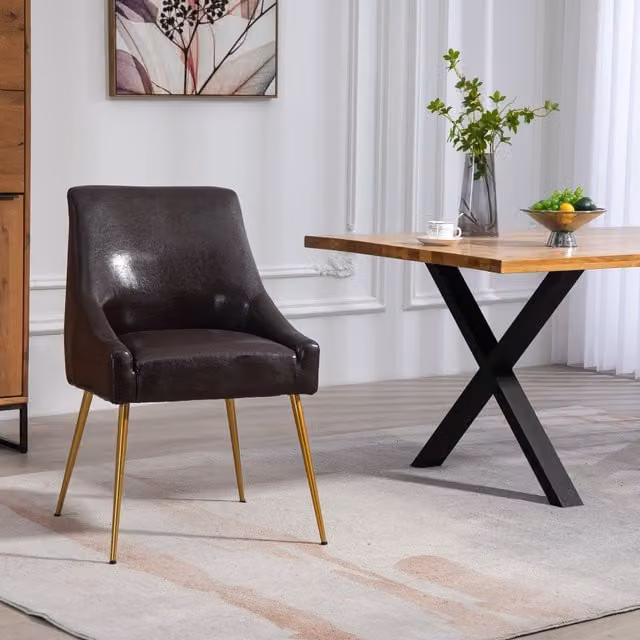 Artemis Home Lograto Set of 2 Modern Faux Leather Dining Chairs in Brown and Gold