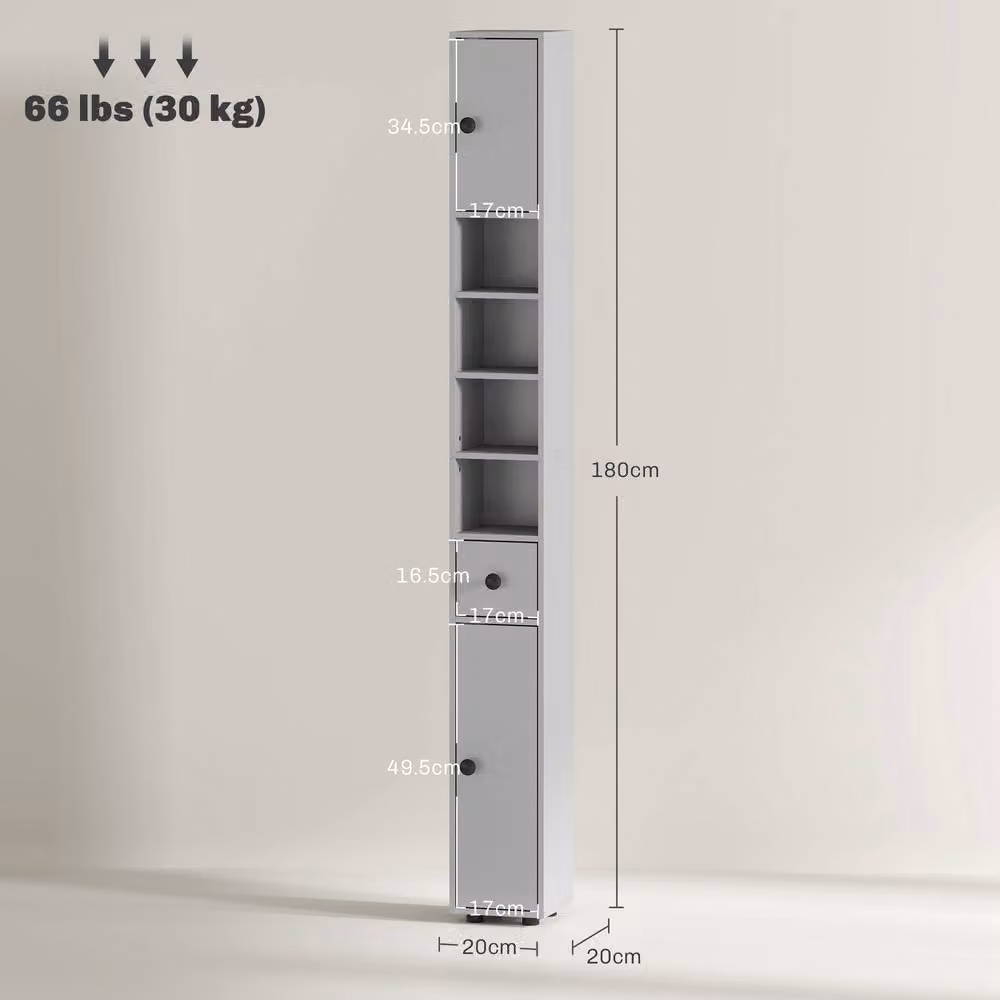 ERGOVEXA Grey Slim Wall Mounted Bathroom Cabinet with Drawers, Shelves and Cupboards – 2