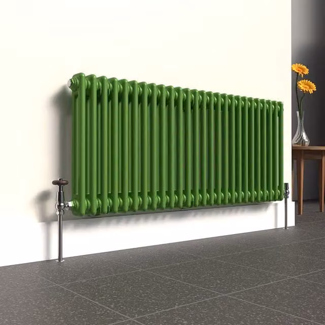 Lux Heat Horizontal 2 Column Steel Radiator in Green, W: 119 cm, H: 50 cm