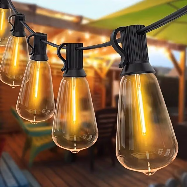 NESTLUNE 30m Solar LED Garden Bulb String Lights in Black with Warm White Glass Bulbs – 1