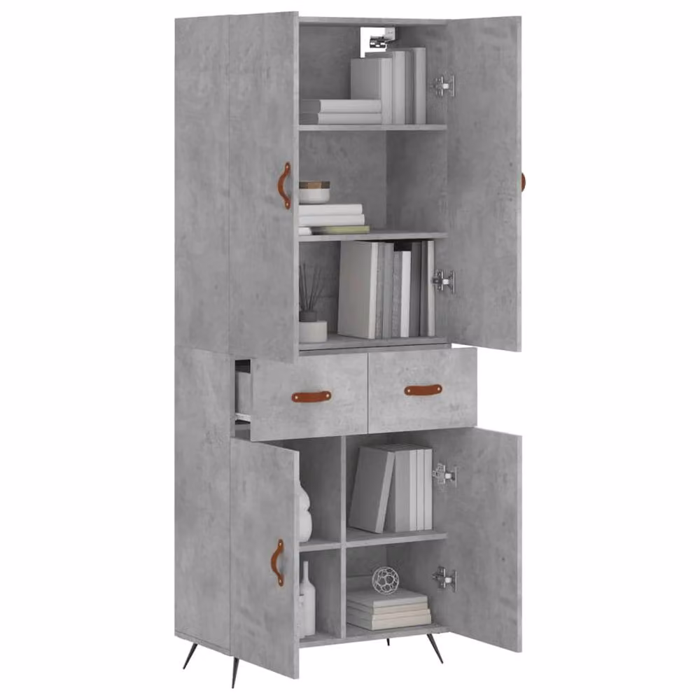 Berkfield Home Highboard in Concrete Grey, W: 69.5 cm, D: 34 cm, H: 180 cm – 2
