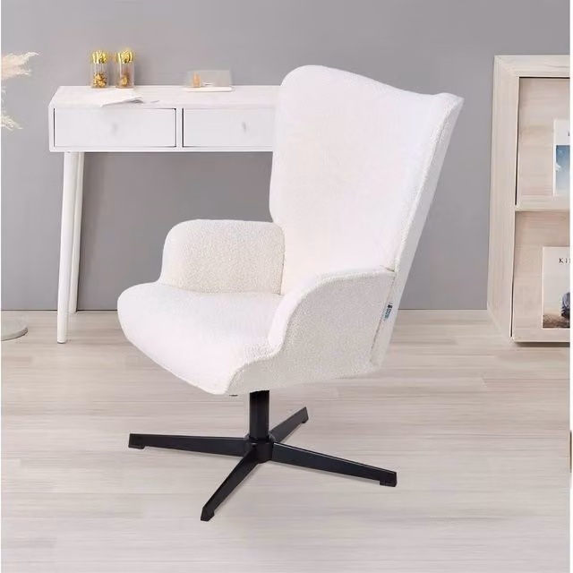 KORVIXA White Teddy Fleece Swivel Accent Armchair W/D/H: 100 x 100 x 100 cm