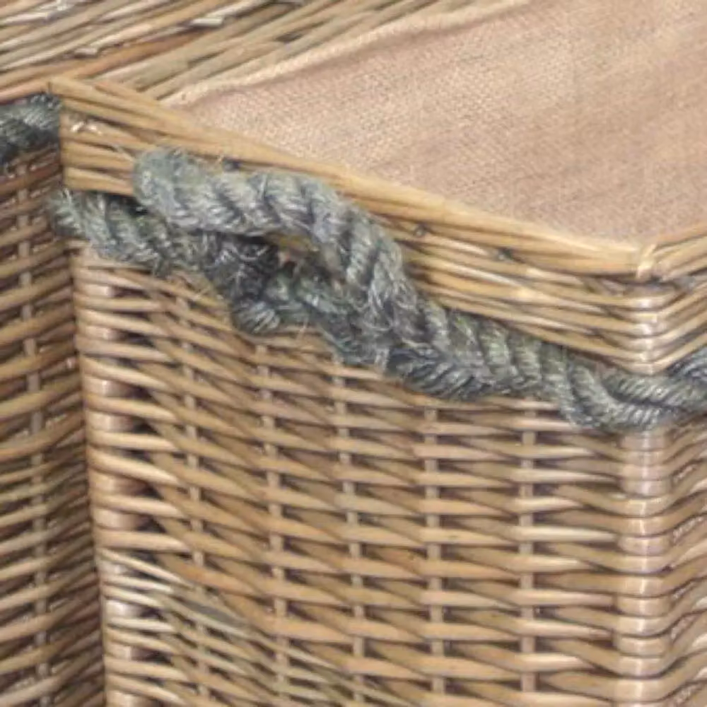 Red Hamper Set of 2 Rectangular Open Weave Wicker Log Baskets with Rope Handles in Brown, Width: 58 cm – 2