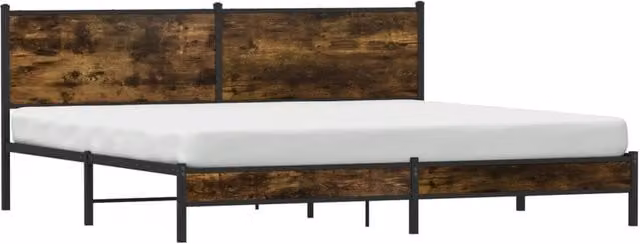 Berkfield Home Industrial Metal and Wood Bed Frame with Drawers, Smoked Oak, Brown, W/D/H: 200 x 91.5 x 206 cm – 1