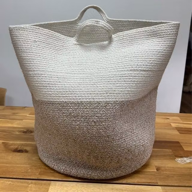 KDMK Cotton Rope Laundry Storage Basket in Beige and White