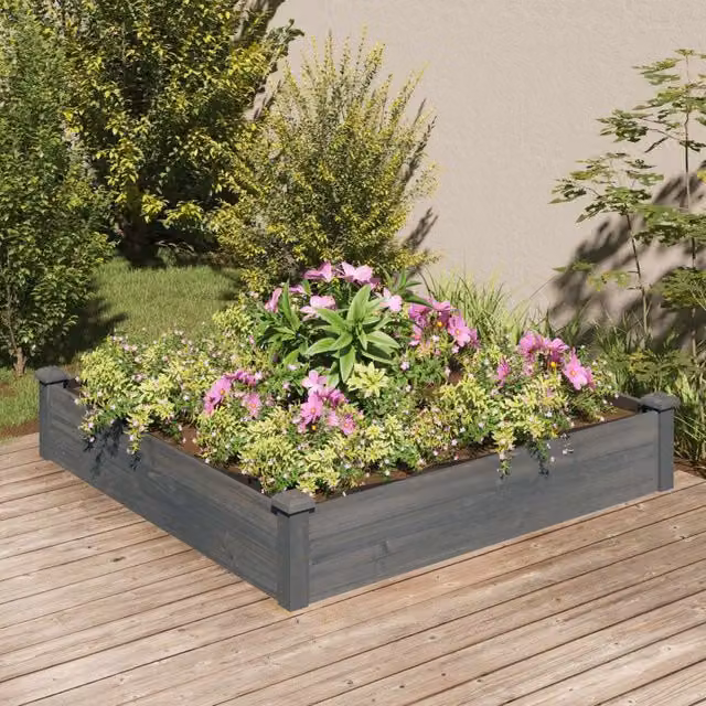 Berkfield Home Garden Raised Bed with Liner in Grey, Made from Solid Fir Wood, W/D/H: 120 x 120 x 25 cm – 1