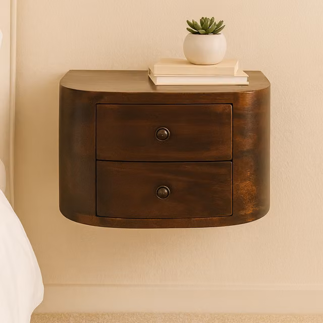 Artisan Furniture Lunar 2 Drawer Floating Bedside Table in Brown Mango Wood