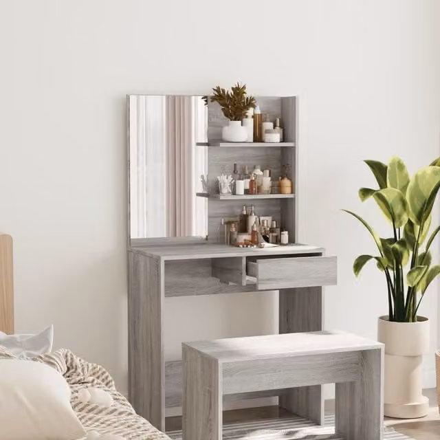 Berkfield Home Dressing Table with Mirror in Grey Sonoma, W: 74.5 cm, D: 40 cm, H: 141 cm