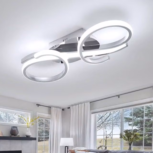 Goeco LED Ceiling Light in Silver, 36 W, Cool White 6500 K, Modern Ring Design