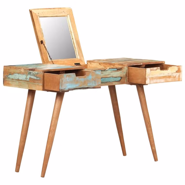 Berkfield Home Rustic Solid Reclaimed Wood Dressing Table with Mirror, W/D/H: 112 x 45 x 76 cm