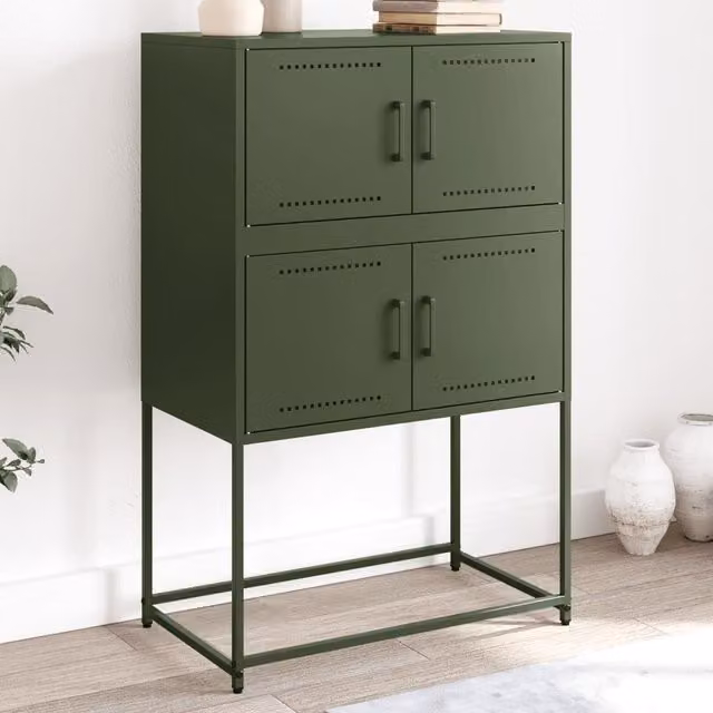 Berkfield Home Industrial Metal Sideboard in Matt Olive Green, W: 68.5 cm, D: 38.5 cm, H: 107 cm – 1