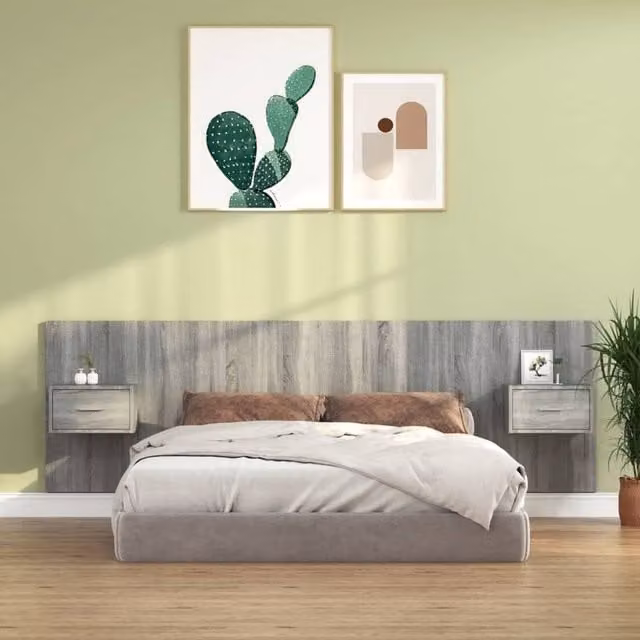 Berkfield Home Grey Sonoma Bed Headboard with Integrated Nightstand Cabinments and Side Compartments in Engineered Wood – 1