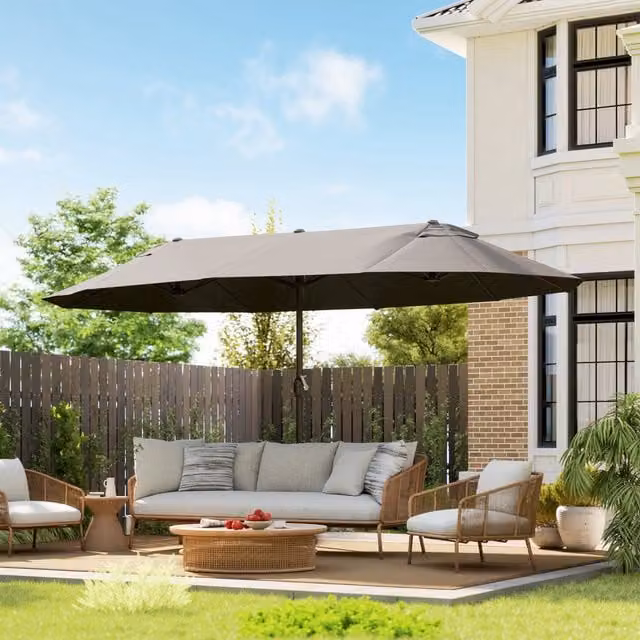 Outsunny Double-sided Crank Garden Sun Umbrella Canopy, Grey