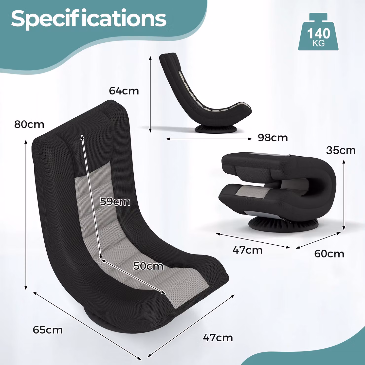 Gymax 360 Degree Swivel Gaming Chair and Folding Floor Sofa in Grey and Black – 6