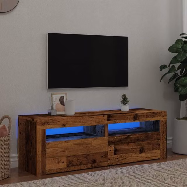 Berkfield Home Modern TV Cabinet with LED Lights in Old Wood Brown, W/D/H: 120 x 35 x 40 cm