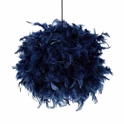 Happy Homewares Modern Blue Feather Decorated Sphere Pendant Light Shade, Diameter: 25 cm – 1