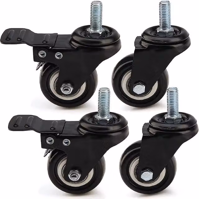 VOGREX 4-Piece M8 40mm Swivel Castor Wheels with Brake, Non-Marking, Black – 1