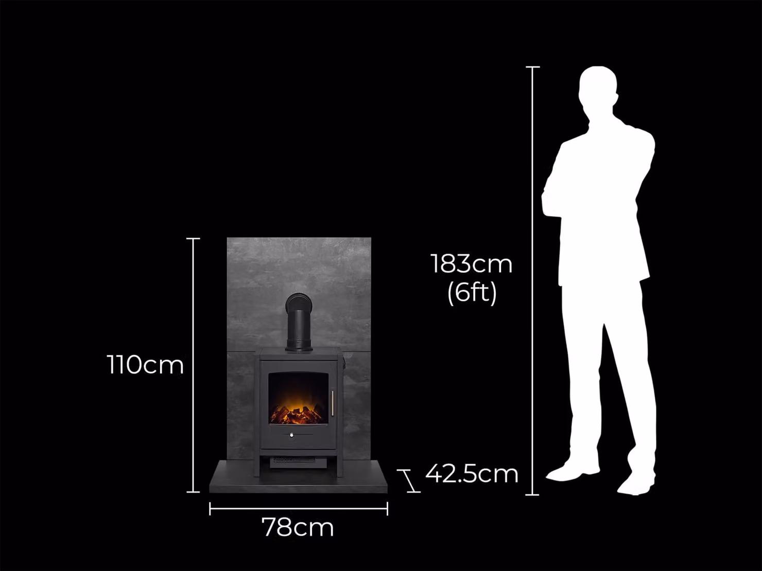 Acantha Fires & Fireplaces Bergen Electric Stove and Angled Pipe Set with Slate Venetian Plaster Effect Tile and Hearth in Grey – 4