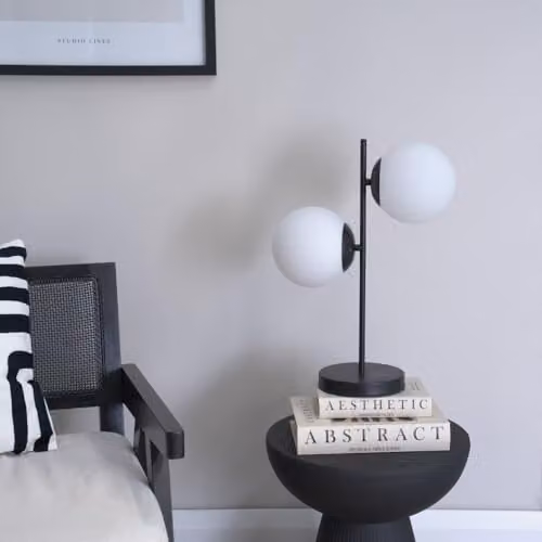 ValueLights Black 2 Way Table Lamp with White Opal Frosted Glass Sphere Shades – 2
