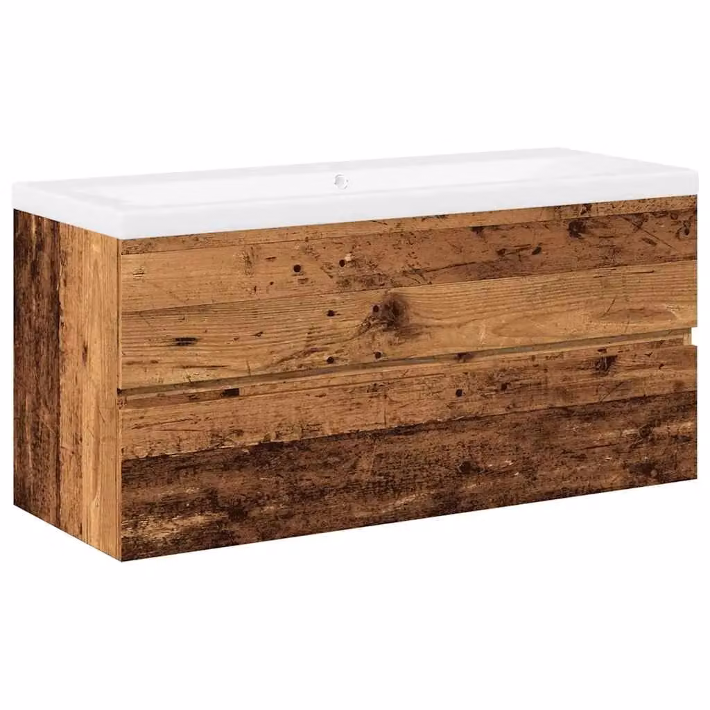 Berkfield Home Sink Cabinet with Built-in Basin in Old Wood Brown, W/D/H: 101 x 39.5 x 49 cm – 2