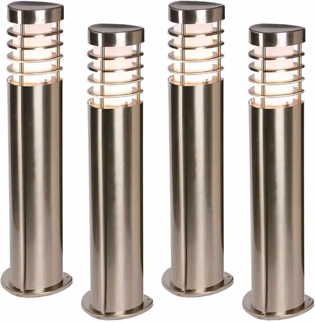 Loops 4 Pack Modern Outdoor Stainless Steel Post Light in Silver, 10.5W E27 LED, Height: 50 cm – 1