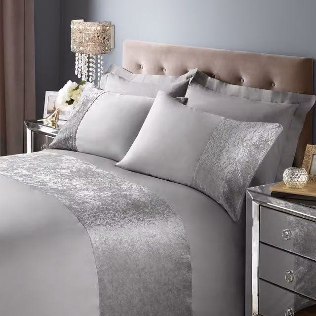 Roseley Silver Grey Crushed Velvet Duvet Cover Set with 2 Pillowcases, W: 180 cm, H: 200 cm