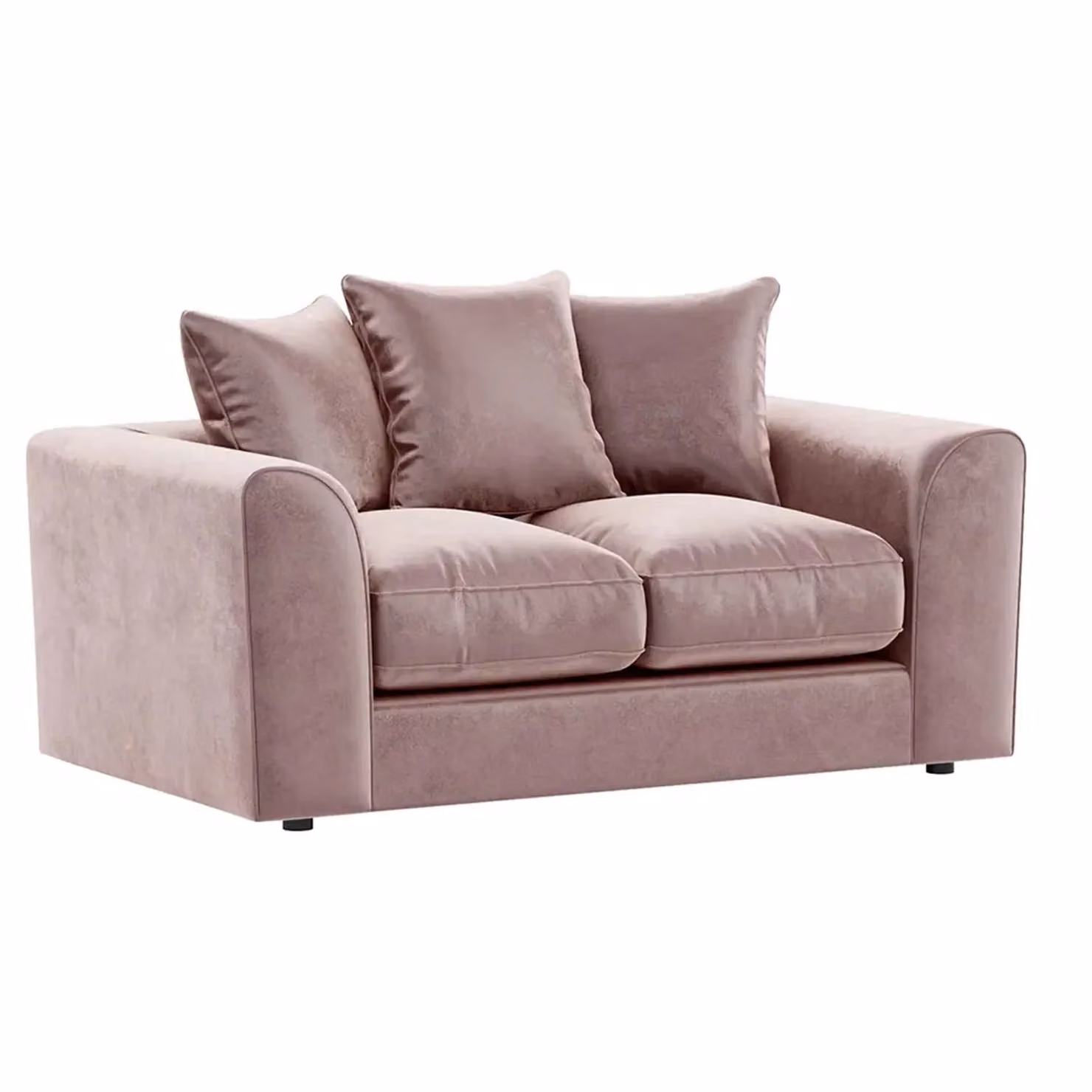 Furnishings For Less UK Brooklyn 2 Seater Sofa in Pink Plush Velvet Fabric with Scatter Cushions – 2