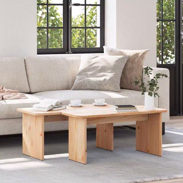 Berkfield Home 2-Piece Nested Coffee Table Set in Brown Natural Solid Pine Wood – 1