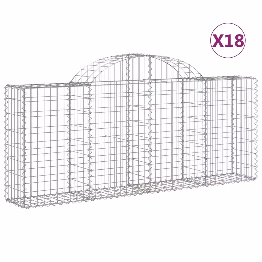 Berkfield Home Arched Gabion Baskets, 18 Piece Set, Silver Galvanised Steel, W: 200 cm, D: 30 cm, H: 80-100 cm – 2