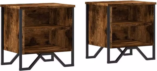 Berkfield Home Set of 2 Smoked Oak Bedside Cabinets in Brown, W/D/H: 40 x 30 x 40 cm