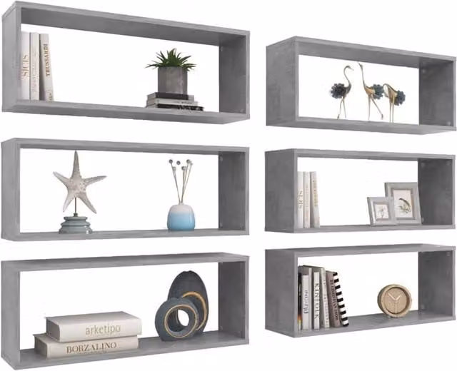 Berkfield Home Wall Cube Shelf, 6 Piece Set in Concrete Grey, W: 60 cm, D: 15 cm, H: 23 cm – 1