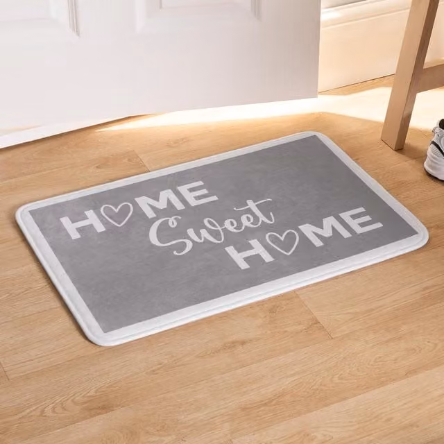 OHS Home Sweet Home Washable Anti Slip Indoor Doormat, Grey and Multicolour