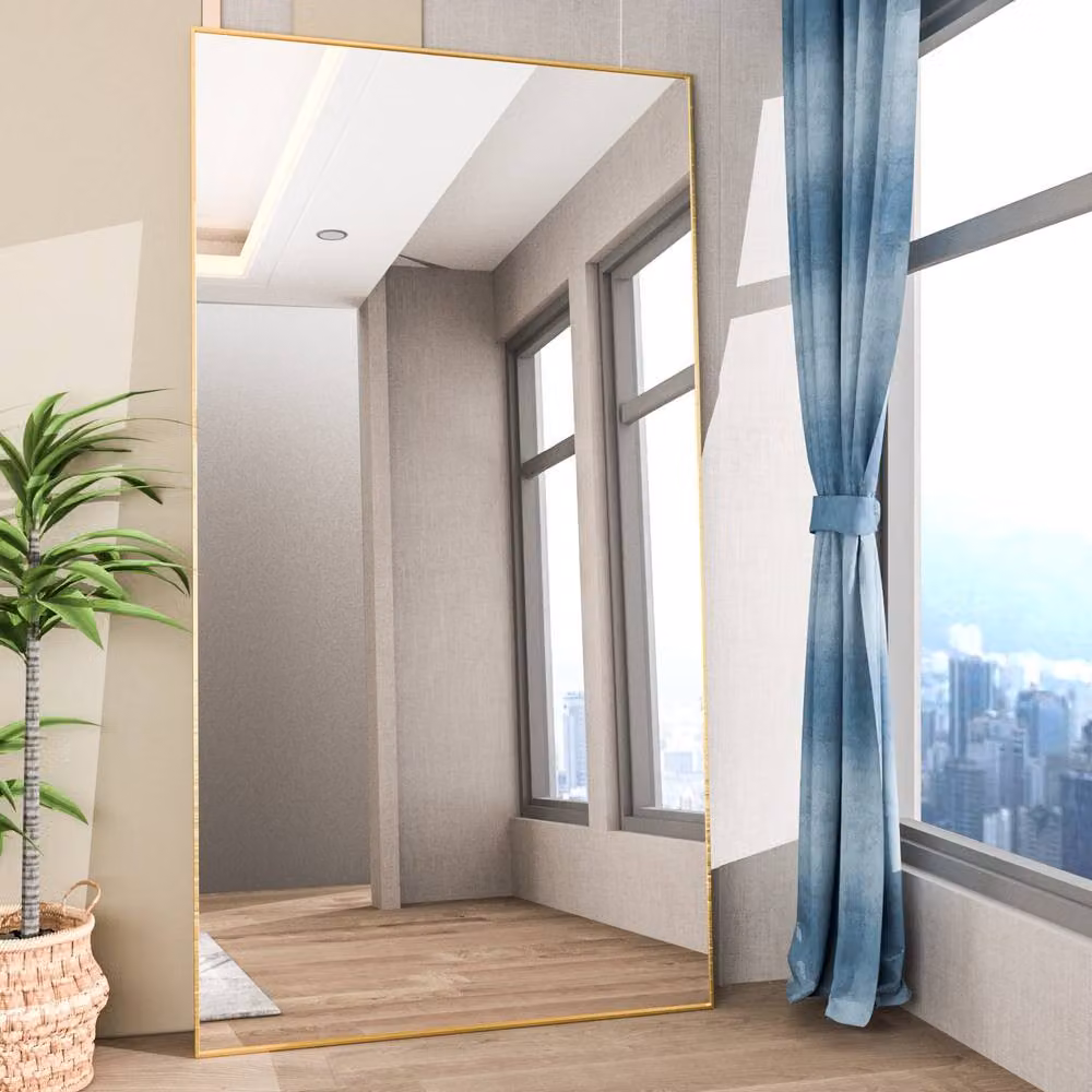 CASSILANDO Extra Large Rectangular Freestanding Floor Mirror in Gold with Aluminum Alloy Frame, H 193 cm x W 86 cm x D 1.4 cm – 2