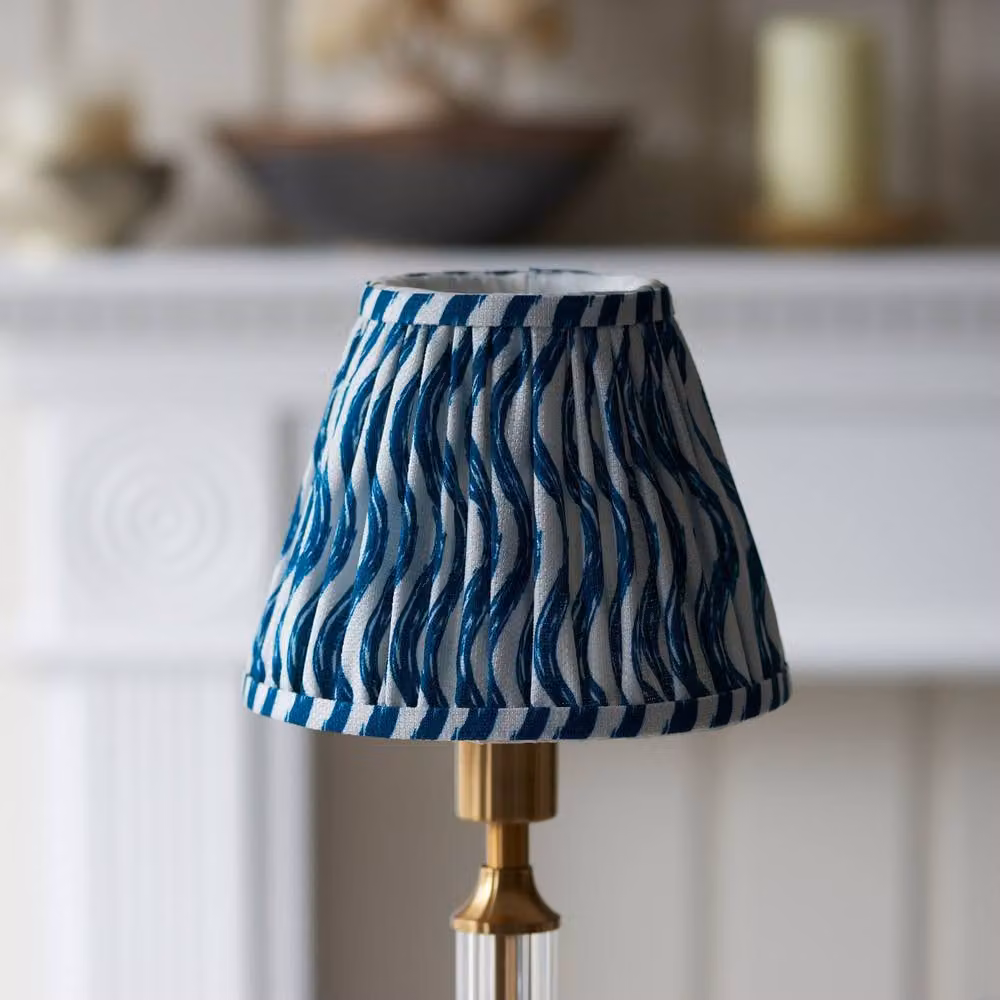 Netlighting Morton Rechargeable LED Table Lamp with Blue Fabric Shade and Gold Brass Base – 3