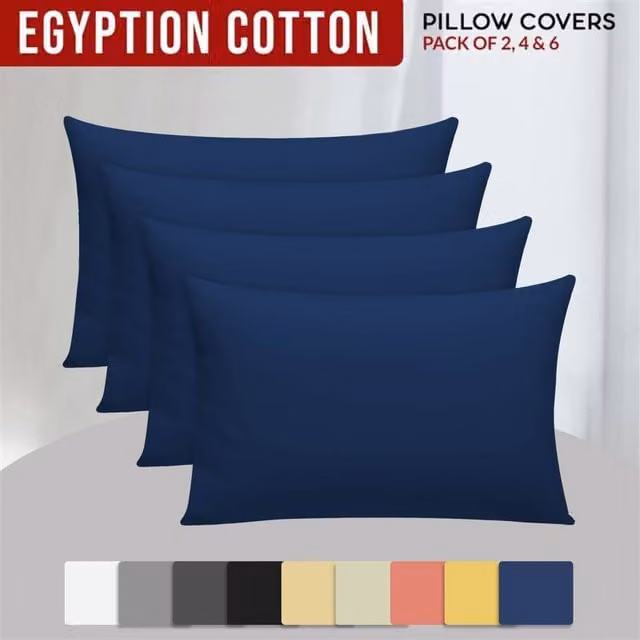 Grace 4 Pack Navy Blue 100% Egyptian Cotton Standard Pillowcases with Envelope Closure – 1