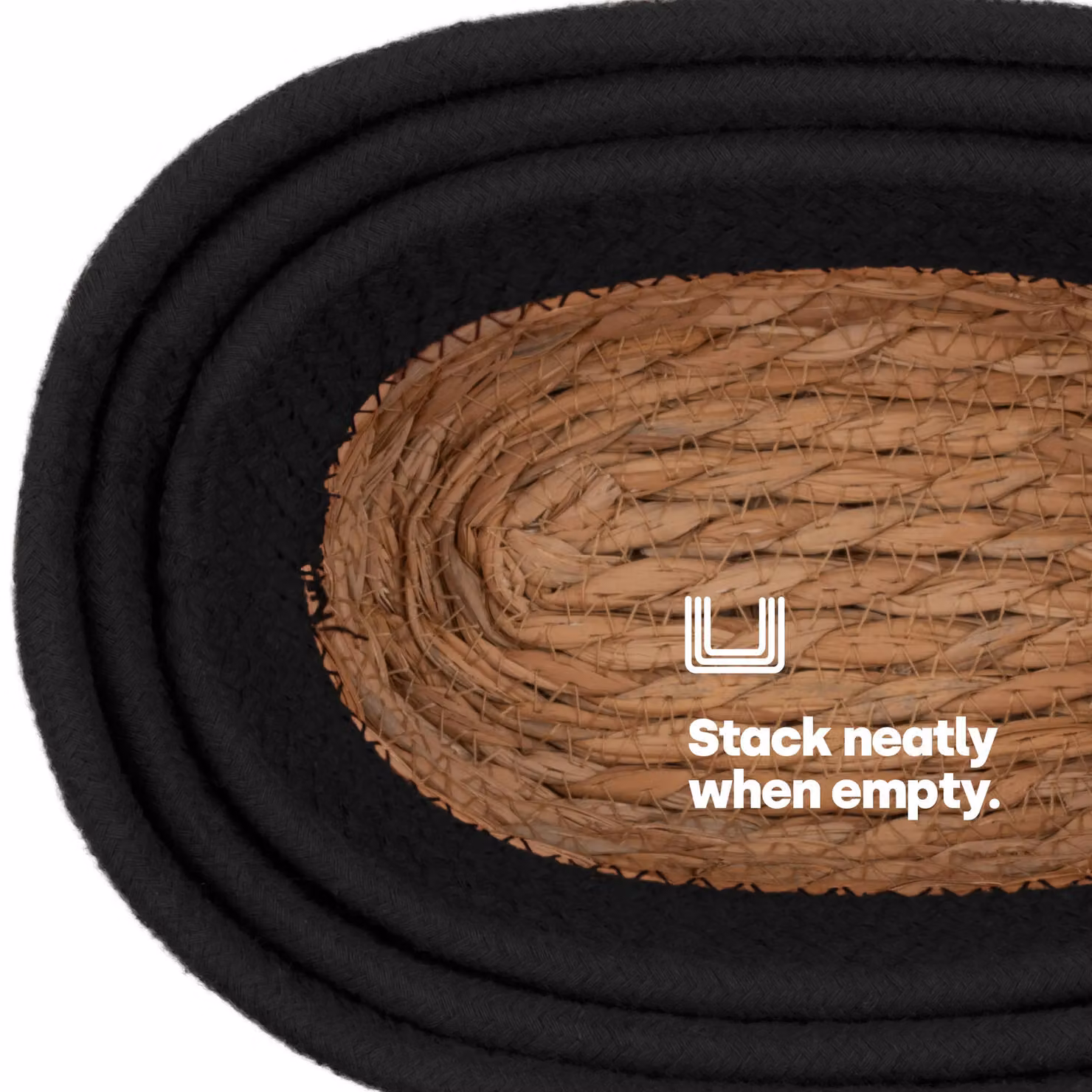 LIVIVO Tulla 3-Piece Stackable Seagrass Storage Basket Set in Black and Grey – 5
