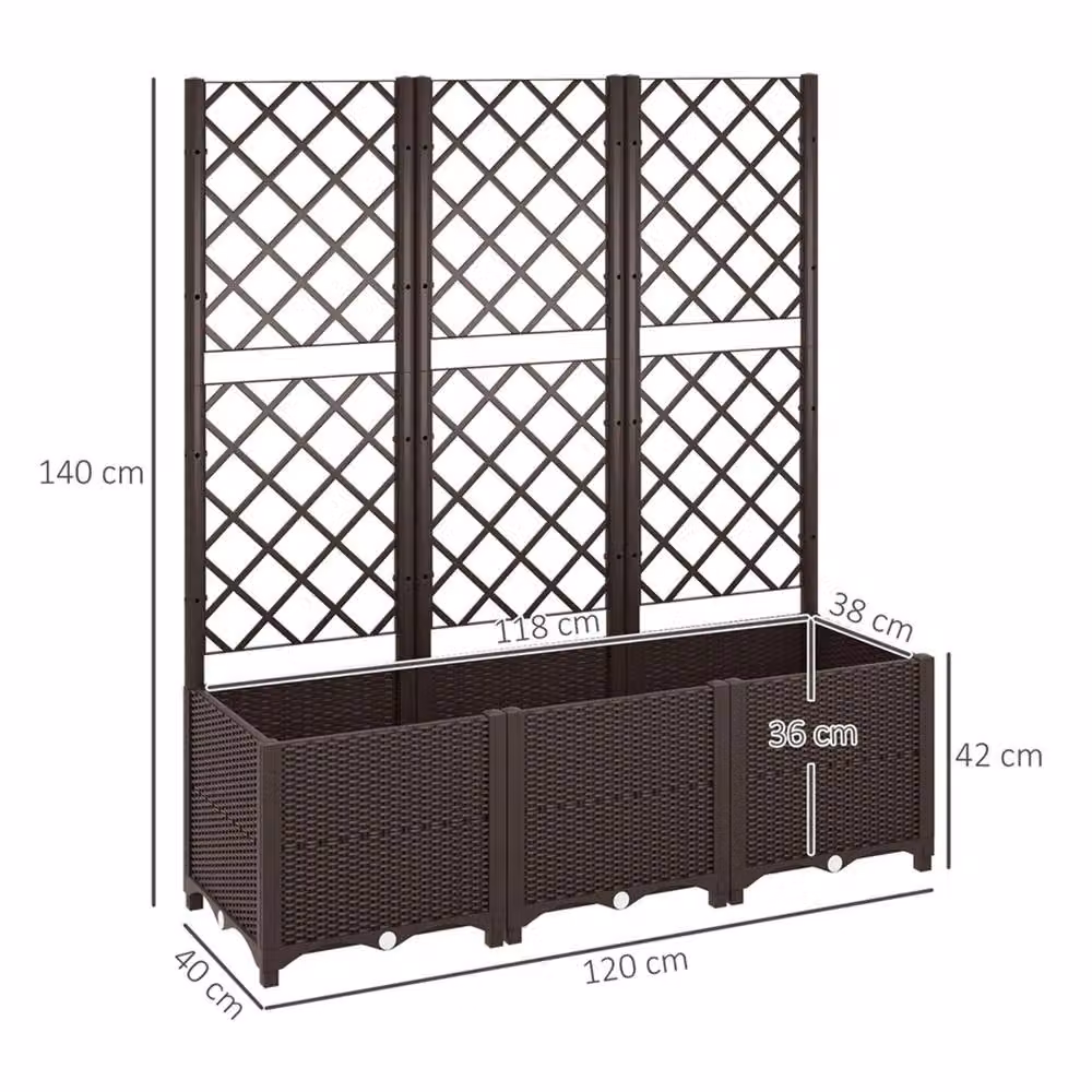 SPETLEK Plastic Raised Planter Box with Trellis in Grey, W/D/H: 120 x 42 x 38 cm – 2