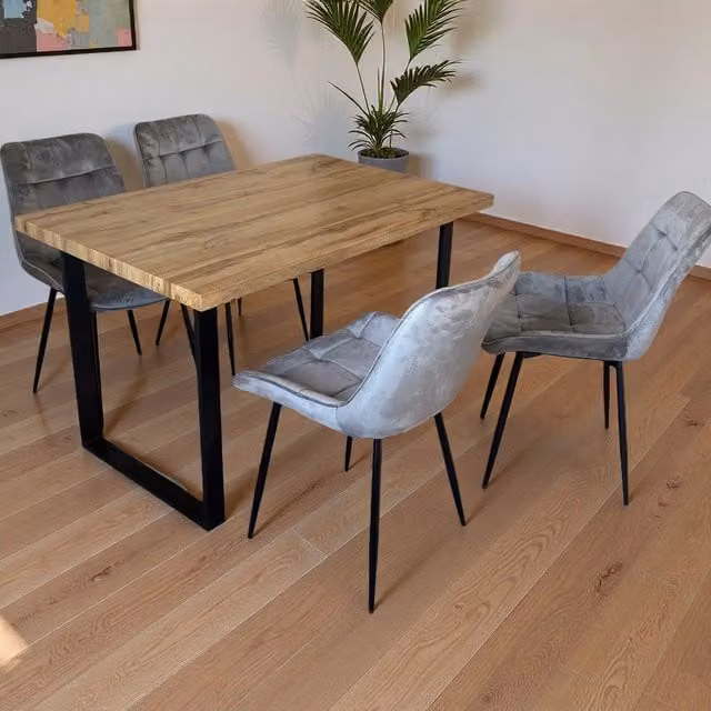 Madefor.living Colorado Rectangular Wood Dining Table with 4 Erica Velvet Chairs in Grey