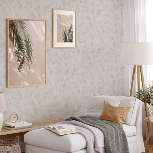 Erismann Elle 10446-14 Non-Woven Botanical Floral Wallpaper in Beige with Leaf Pattern and Glitter – 1