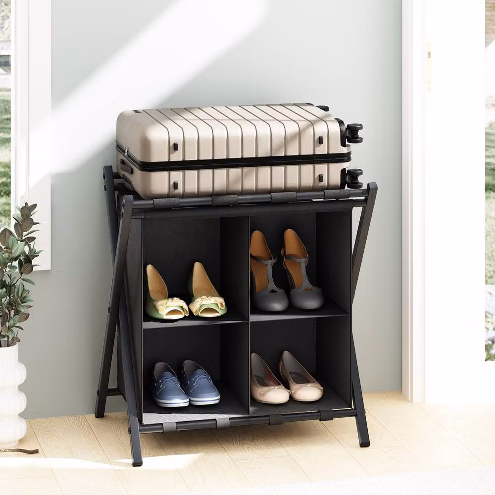 Huhote Metal Luggage Rack with Storage Shelf, Set of 2, Black – 3
