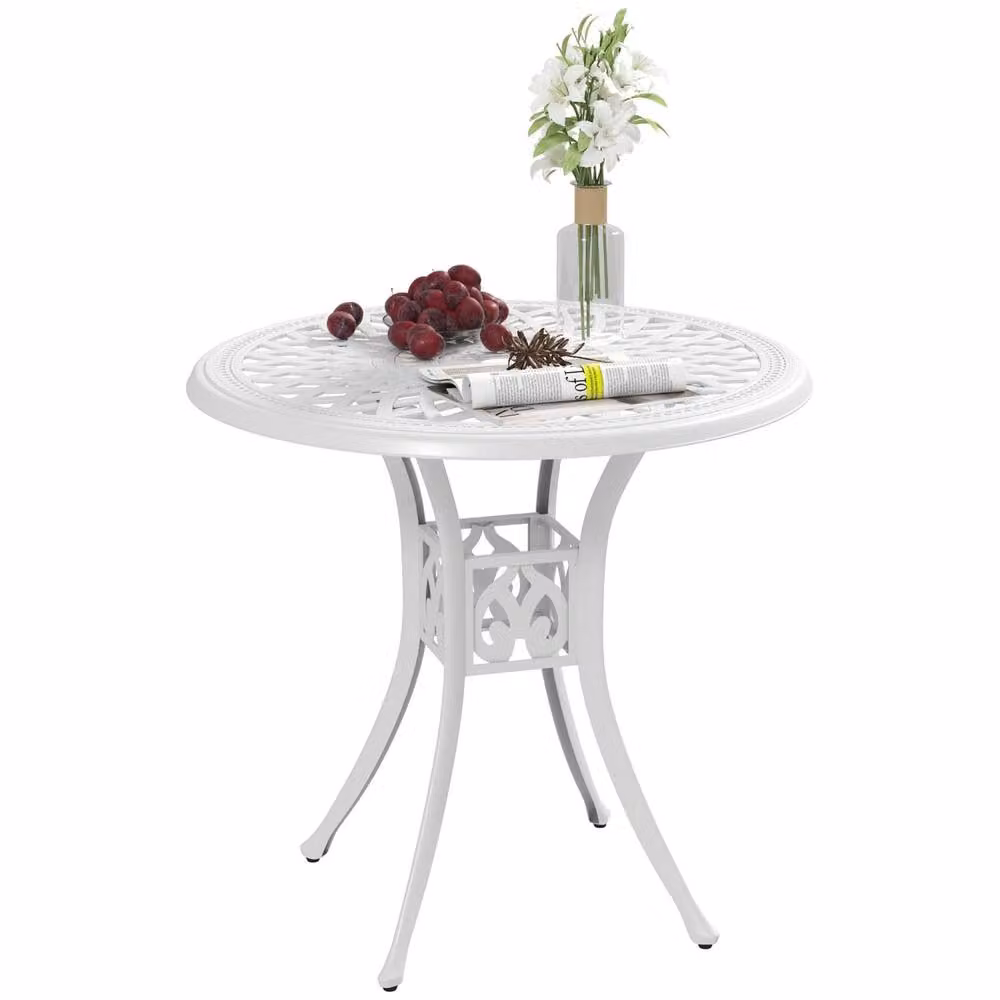 Wyld Haus Kenofa Round Cast Aluminium Garden Dining Table, White, Diameter: 78 cm – 2